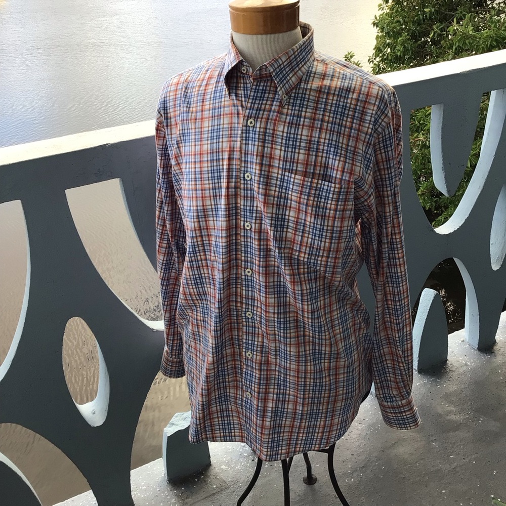 Peter Millar Men's Plaid Button-Down Shirt - Blue & Orange Excellent